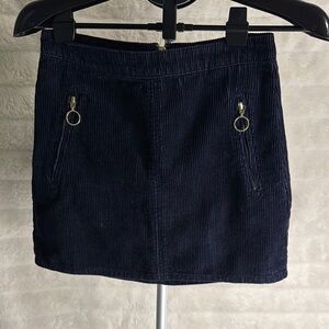 Navy Corduroy Mini Skirt with Gold Zippers
